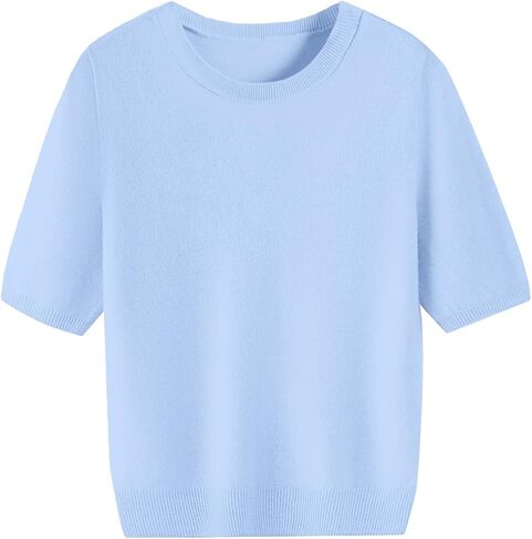 Joe Wenko Women's Wool Blend Sweater Soft Short Sleeve Crew Neck Pullover, Lightweight Knit Top for Women in Saudi Arabia