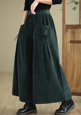 Chouyatou سروال نسائي خريفي غير رسمي واسع الساق فضفاض سروال قصير مرن الخصر فضفاض في Culotte بنطلون فضفاض in Kuwait