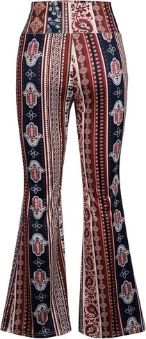 Women's High - Waisted Boho Print Flared Trousers with Drawstring, Comfortable Loose - Fit Casual Pants for Daily Wear in Saudi Arabia