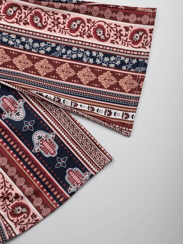 Women's High - Waisted Boho Print Flared Trousers with Drawstring, Comfortable Loose - Fit Casual Pants for Daily Wear in Saudi Arabia