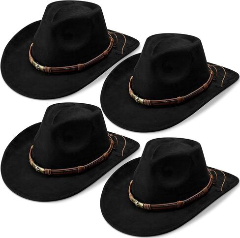 Geyoga 4 Pack Cowboy Hat for Women and Men Western Suede Hat Panama Hat Cowboy & Cowgirl Hat Halloween Felt Wide Brim Hats in Kuwait