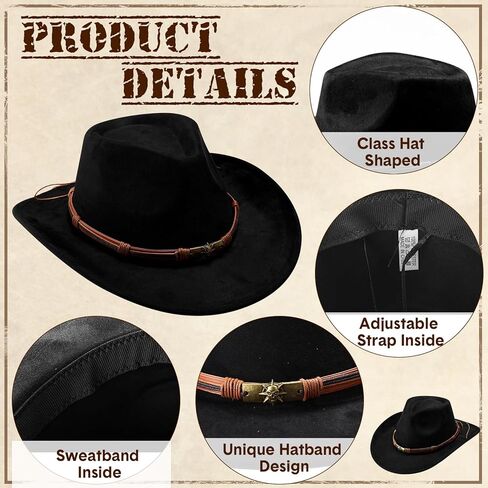 Geyoga 4 Pack Cowboy Hat for Women and Men Western Suede Hat Panama Hat Cowboy & Cowgirl Hat Halloween Felt Wide Brim Hats in Kuwait