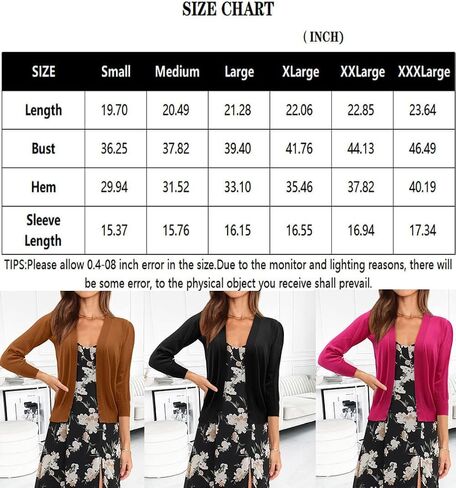 Womens 3/4 Sleeve Bolero Shrug Open Front Knit Cropped Cardigan Solid Color Sweaters in Saudi Arabia