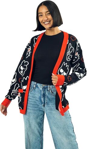 Hello Kitty & Friends Character Face Outlines Women's Black Long Sleeve Grandma Cardigan in Saudi Arabia