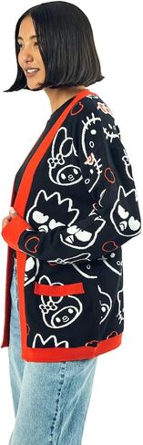 Hello Kitty & Friends Character Face Outlines Women's Black Long Sleeve Grandma Cardigan in Saudi Arabia