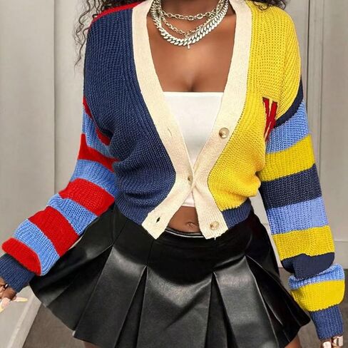 سترة SHENHE النسائية ذات الألوان المتماسكة مفتوحة من الأمام وزر سفلي ورقبة على شكل حرف V سترة تريكو قصيرة in Kuwait