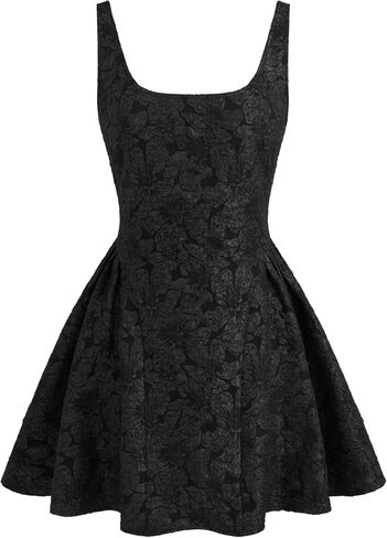 CIDER Mini Dress Floral Jacquard Sleeveless Square Neck Middle Waist Party Elegant Zipper Cocktail Dress in Saudi Arabia