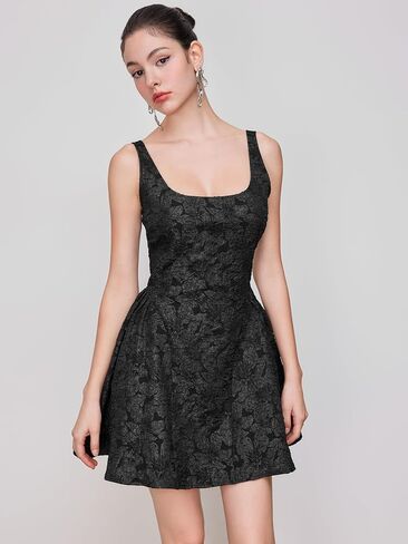 CIDER Mini Dress Floral Jacquard Sleeveless Square Neck Middle Waist Party Elegant Zipper Cocktail Dress in Saudi Arabia