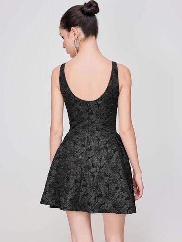 CIDER Mini Dress Floral Jacquard Sleeveless Square Neck Middle Waist Party Elegant Zipper Cocktail Dress in Saudi Arabia