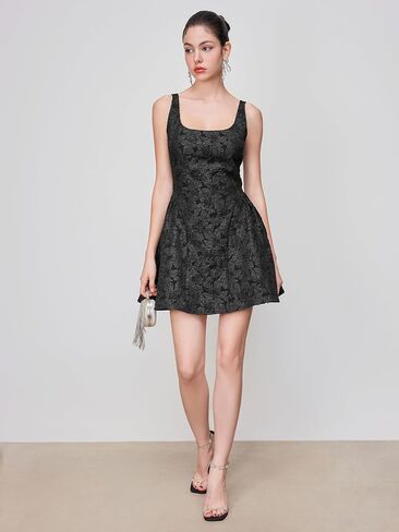 CIDER Mini Dress Floral Jacquard Sleeveless Square Neck Middle Waist Party Elegant Zipper Cocktail Dress in Saudi Arabia