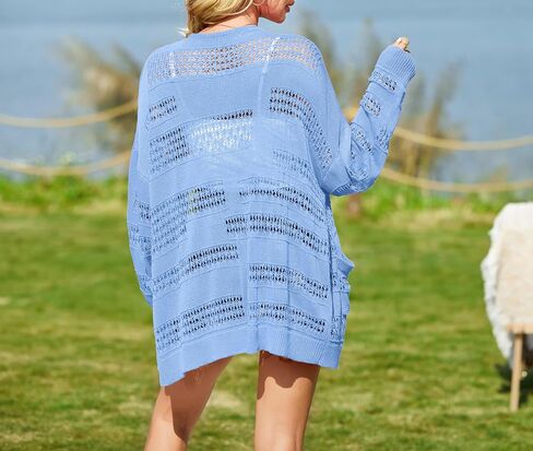 Women's Cardigans Lightweight Summer Crochet Oversized Long Sleeved Open Front Knit Sweater Trendy in Saudi Arabia