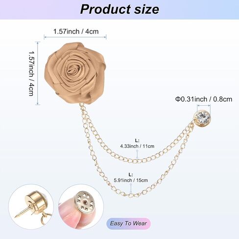 Rose Flower Brooch Pin for Men Suit, Cloth Handmade Flower Lapel Pin with Gold Badge Tassel Chain Brooches for Men Wedding Accessories/Prom/Party [Champagne] in Saudi Arabia