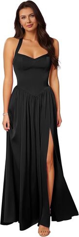 Satin Bridesmaid Dresses Long Prom Dress V-Waist A-Line Formal Evening Gown with Slit AF095 in Saudi Arabia