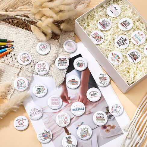 60 Pcs Book Club Gifts Bookish Pins Book Lover Buttons Circle Pins for Backpacks with Secure Pinback Christmas Stuffers Gift for Bookworms, Librarians & Readers Students, Educators in Saudi Arabia