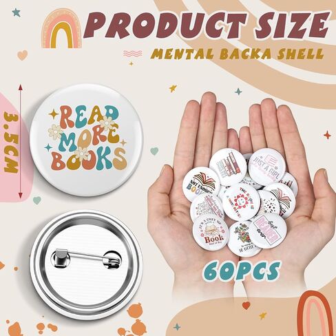 60 Pcs Book Club Gifts Bookish Pins Book Lover Buttons Circle Pins for Backpacks with Secure Pinback Christmas Stuffers Gift for Bookworms, Librarians & Readers Students, Educators in Saudi Arabia