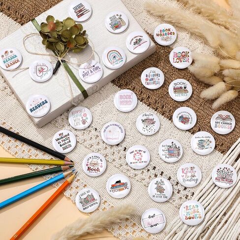 60 Pcs Book Club Gifts Bookish Pins Book Lover Buttons Circle Pins for Backpacks with Secure Pinback Christmas Stuffers Gift for Bookworms, Librarians & Readers Students, Educators in Saudi Arabia