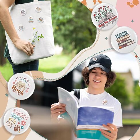 60 Pcs Book Club Gifts Bookish Pins Book Lover Buttons Circle Pins for Backpacks with Secure Pinback Christmas Stuffers Gift for Bookworms, Librarians & Readers Students, Educators in Saudi Arabia