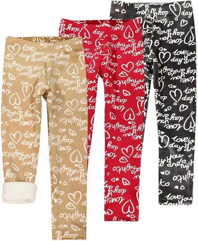 3 Pack Girls Printing Fleece Lined Leggings Kids Warm Winter Pants Girls Stretch Thick Tights in Saudi Arabia