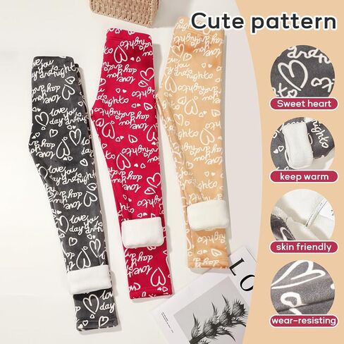 3 Pack Girls Printing Fleece Lined Leggings Kids Warm Winter Pants Girls Stretch Thick Tights in Saudi Arabia