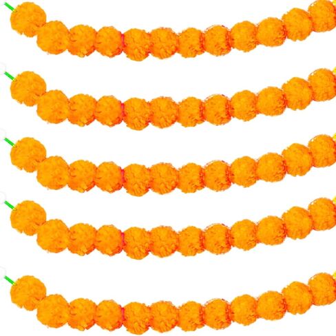Orgrimmar Marigold Garland للديكور، 5 قطع من أكاليل الزهور الاصطناعية بطول 5 أقدام، ديكور هندي لبوجا، الزفاف، الهالوين، ديوالي، (أصفر وأحمر) in Saudi Arabia