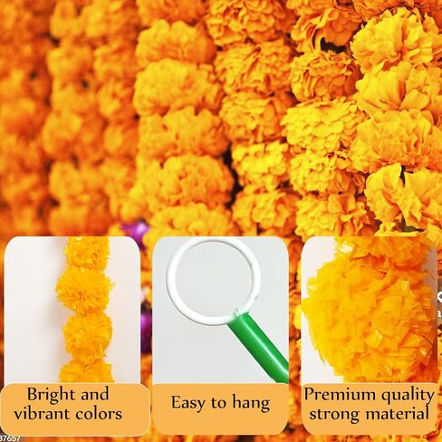 Orgrimmar Marigold Garland للديكور، 5 قطع من أكاليل الزهور الاصطناعية بطول 5 أقدام، ديكور هندي لبوجا، الزفاف، الهالوين، ديوالي، (أصفر وأحمر) in Saudi Arabia