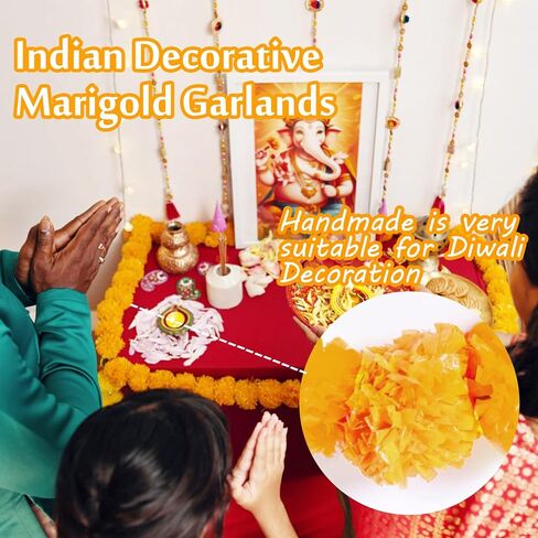 Orgrimmar Marigold Garland للديكور، 5 قطع من أكاليل الزهور الاصطناعية بطول 5 أقدام، ديكور هندي لبوجا، الزفاف، الهالوين، ديوالي، (أصفر وأحمر) in Saudi Arabia