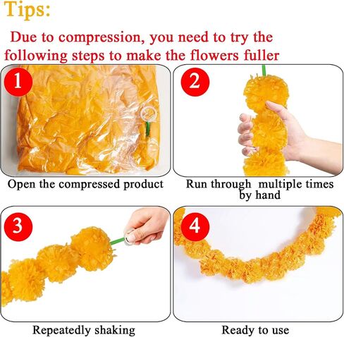 Orgrimmar Marigold Garland للديكور، 5 قطع من أكاليل الزهور الاصطناعية بطول 5 أقدام، ديكور هندي لبوجا، الزفاف، الهالوين، ديوالي، (أصفر وأحمر) in Saudi Arabia