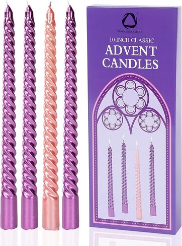 SEVEN LUCKY LIGHT Halloween Candles,Metal Style 10 inch Halloween Taper Candles,8 hrs Clean Burning Spiral Black Taper Candles Set of 4,Ture Dripless Black Candlesticks in Saudi Arabia