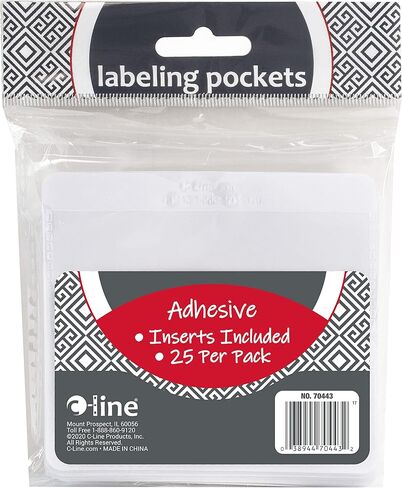 C-Line 3-3/4" x 3" Self-Adhesive Labeling Pockets, 25 Holders per Pack, 125 Holders Total, Clear (70443-5) in Saudi Arabia