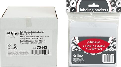 C-Line 3-3/4" x 3" Self-Adhesive Labeling Pockets, 25 Holders per Pack, 125 Holders Total, Clear (70443-5) in Saudi Arabia