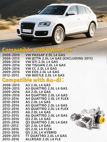 مضخة مياه للمحرك الكهربائي متوافقة مع 2008-2016 A3 A4 A5 A6 Q3 Q5 TT Allroad VW CC Eos GTI 2.0L، مع حزام محايد OE 06H121026CQ 06H121026AB in Saudi Arabia