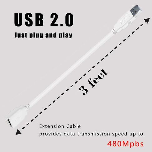 كابل تمديد USB PDEEY بطول 3 أقدام و5 حزم، سلك تمديد USB A 2.0 ذكر إلى أنثى للطابعة والماوس ولوحة المفاتيح وسرعة نقل 480 ميجابت في الثانية، أسود in Kuwait