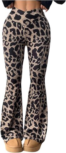 WDIRARA Women's Leopard Print Flared Pants V Crossover Elastic Waist Bell Bottom Trousers in Saudi Arabia