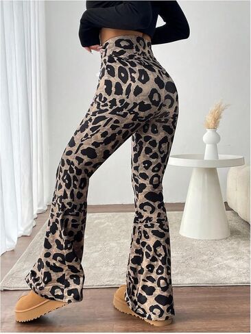 WDIRARA Women's Leopard Print Flared Pants V Crossover Elastic Waist Bell Bottom Trousers in Saudi Arabia