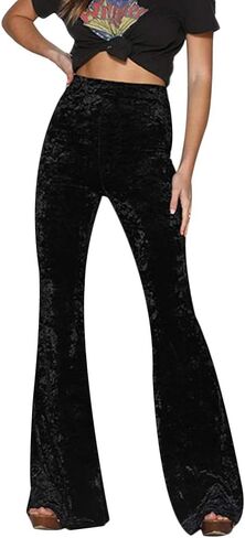 Women Velvet High Waist Wide Leg Long Palazzo Bell Bottom Yoga Pants Flare Pants in Saudi Arabia
