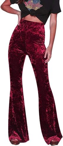 Women Velvet High Waist Wide Leg Long Palazzo Bell Bottom Yoga Pants Flare Pants in Saudi Arabia