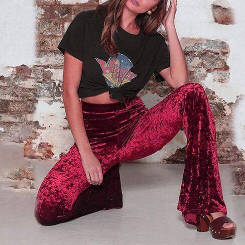 Women Velvet High Waist Wide Leg Long Palazzo Bell Bottom Yoga Pants Flare Pants in Saudi Arabia
