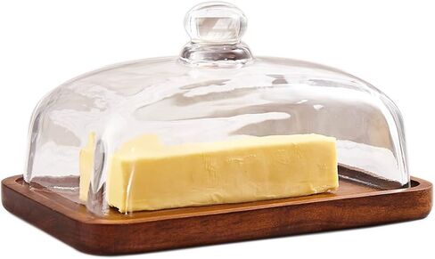 butter dish with lid, airtight lid keeps butter soft - Glass butter dish with lid for countertop. Widened design to fit all butters. Bamboo pallets are safer and healthier. Dishwasher Safe. in Saudi Arabia