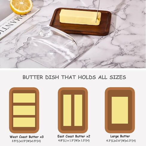butter dish with lid, airtight lid keeps butter soft - Glass butter dish with lid for countertop. Widened design to fit all butters. Bamboo pallets are safer and healthier. Dishwasher Safe. in Saudi Arabia