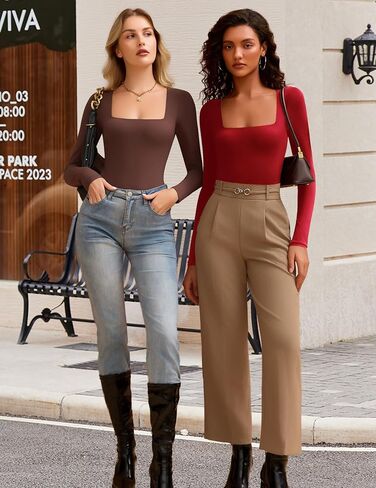 Avidlove Women's Long Sleeve Bodysuit Double Lined Square Neck Body Suit Tops Snap Closure Soft in Saudi Arabia