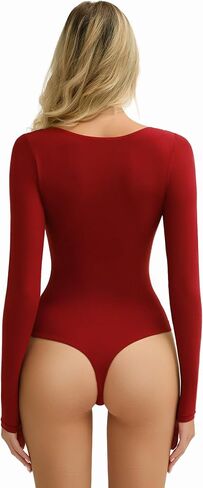 Avidlove Women's Long Sleeve Bodysuit Double Lined Square Neck Body Suit Tops Snap Closure Soft in Saudi Arabia