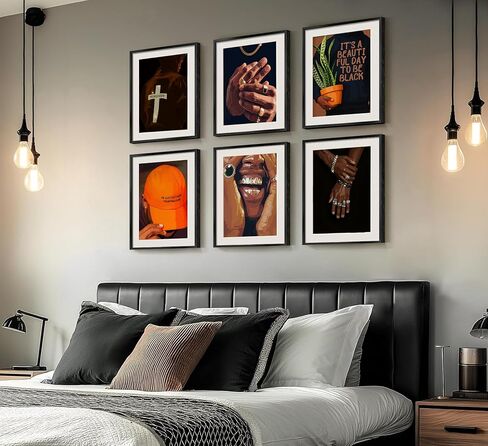 6pcs Black man Canvas Wall Art Black Man Trend Luxury Street Painting Pictures Decor Fashion African American Posters Prints Artwork for Living Room Bedroom Scene Home Decoration Unframed in Saudi Arabia