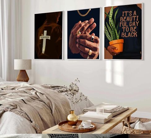 6pcs Black man Canvas Wall Art Black Man Trend Luxury Street Painting Pictures Decor Fashion African American Posters Prints Artwork for Living Room Bedroom Scene Home Decoration Unframed in Saudi Arabia
