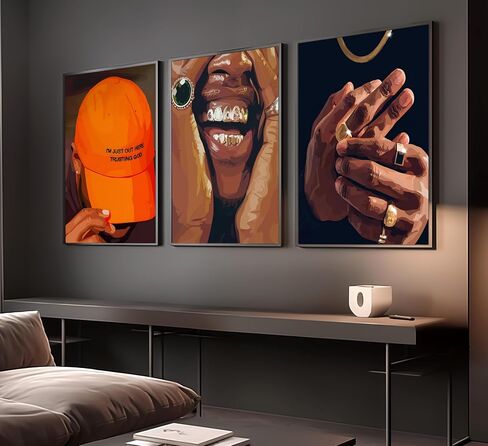 6pcs Black man Canvas Wall Art Black Man Trend Luxury Street Painting Pictures Decor Fashion African American Posters Prints Artwork for Living Room Bedroom Scene Home Decoration Unframed in Saudi Arabia