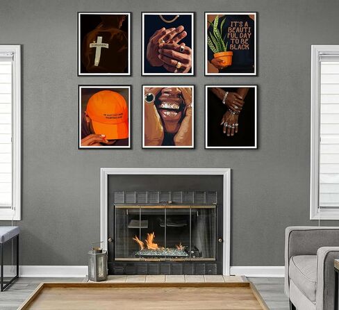 6pcs Black man Canvas Wall Art Black Man Trend Luxury Street Painting Pictures Decor Fashion African American Posters Prints Artwork for Living Room Bedroom Scene Home Decoration Unframed in Saudi Arabia