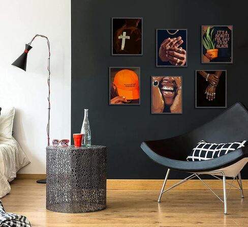 6pcs Black man Canvas Wall Art Black Man Trend Luxury Street Painting Pictures Decor Fashion African American Posters Prints Artwork for Living Room Bedroom Scene Home Decoration Unframed in Saudi Arabia