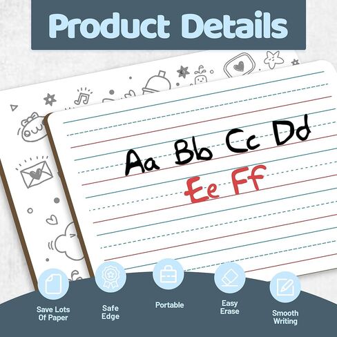 2 Pack Small White Board Set - Double Sided Dry Erase Ruled Lap Boards 9x12 Lined Whiteboard for Kids Student Learning for Student and Classroom Use in Kuwait