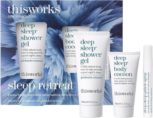 thisworks Sleep Retreat Box Gift Set: Deep Sleep Pillow Spray, Body Moisturizer and Shower Gel. Travel set to Promote Sleep with Lavender, Camomile and Vetivert in Saudi Arabia