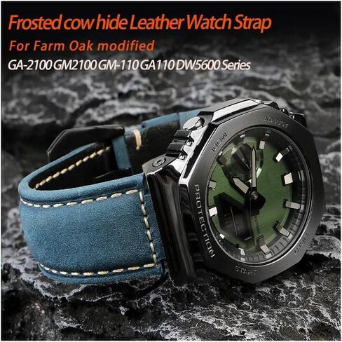 YUANSHXM-Farm Oak تعديل مناسب لسلسلة Casio G-SHOCK GA-2100 GM2100 GM-110 GA110 DW5600 حزام ساعة جلد البقر المتجمد للرجال in Kuwait