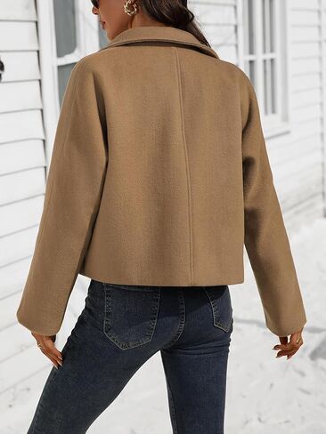 Women's Cropped Wool Blend Pea Coat Double Breasted Short Jacket Modern Fall Winter Dressy Outerwear in Saudi Arabia